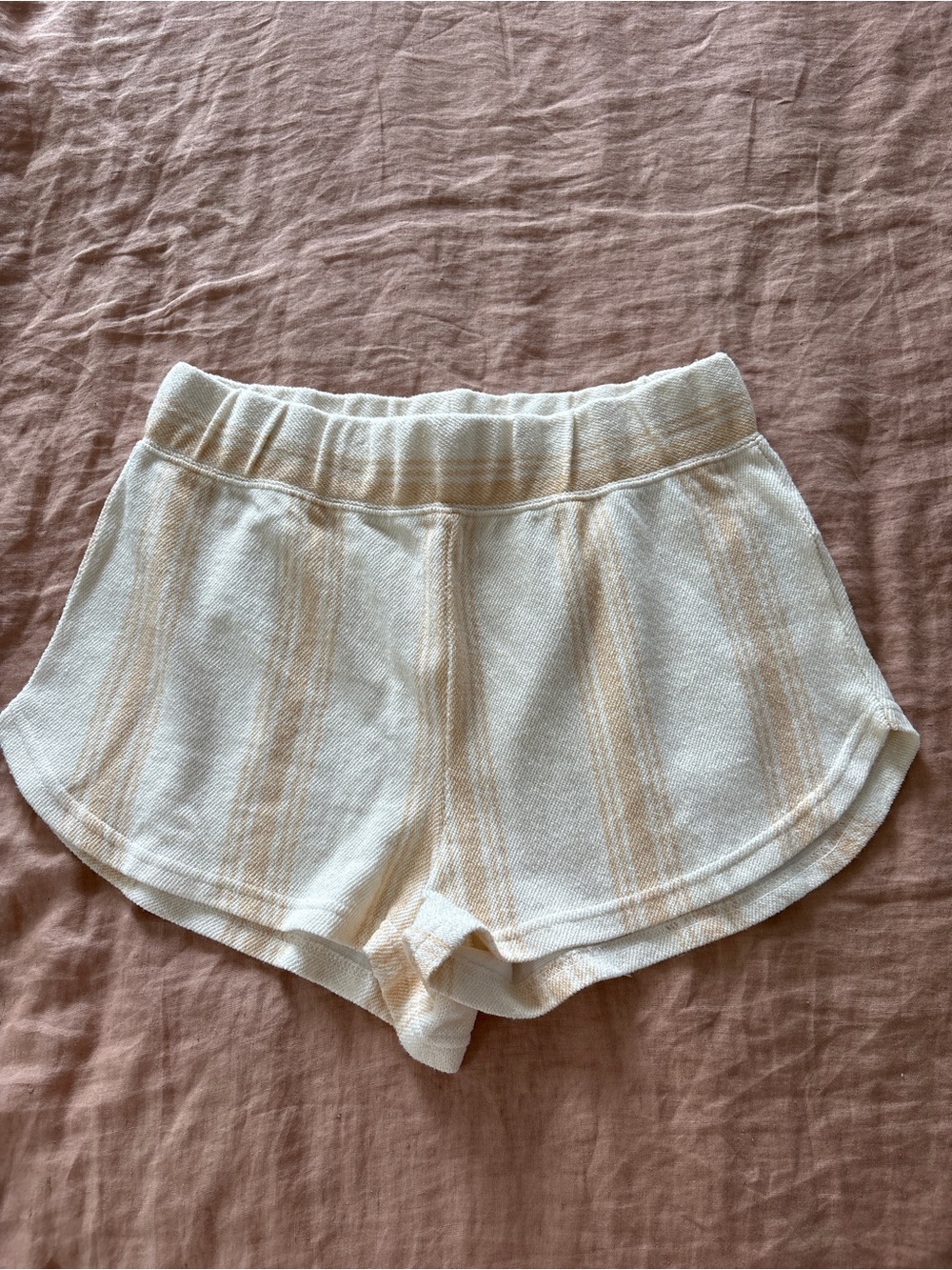 Roxy Cream Knit Athletic Shorts with Tan Stripes
